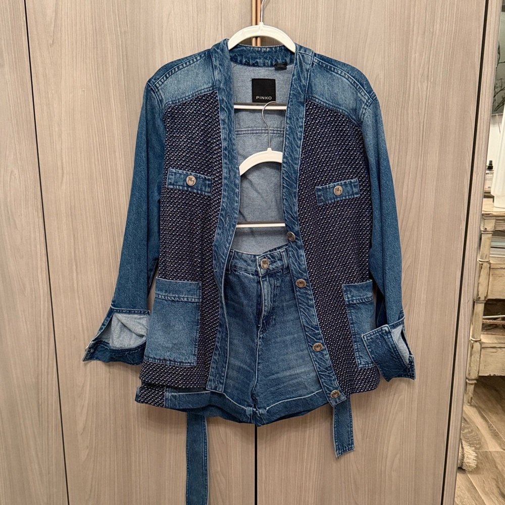 Pinko Blue Denim Patchwork Jacket &  Shorts - Blue